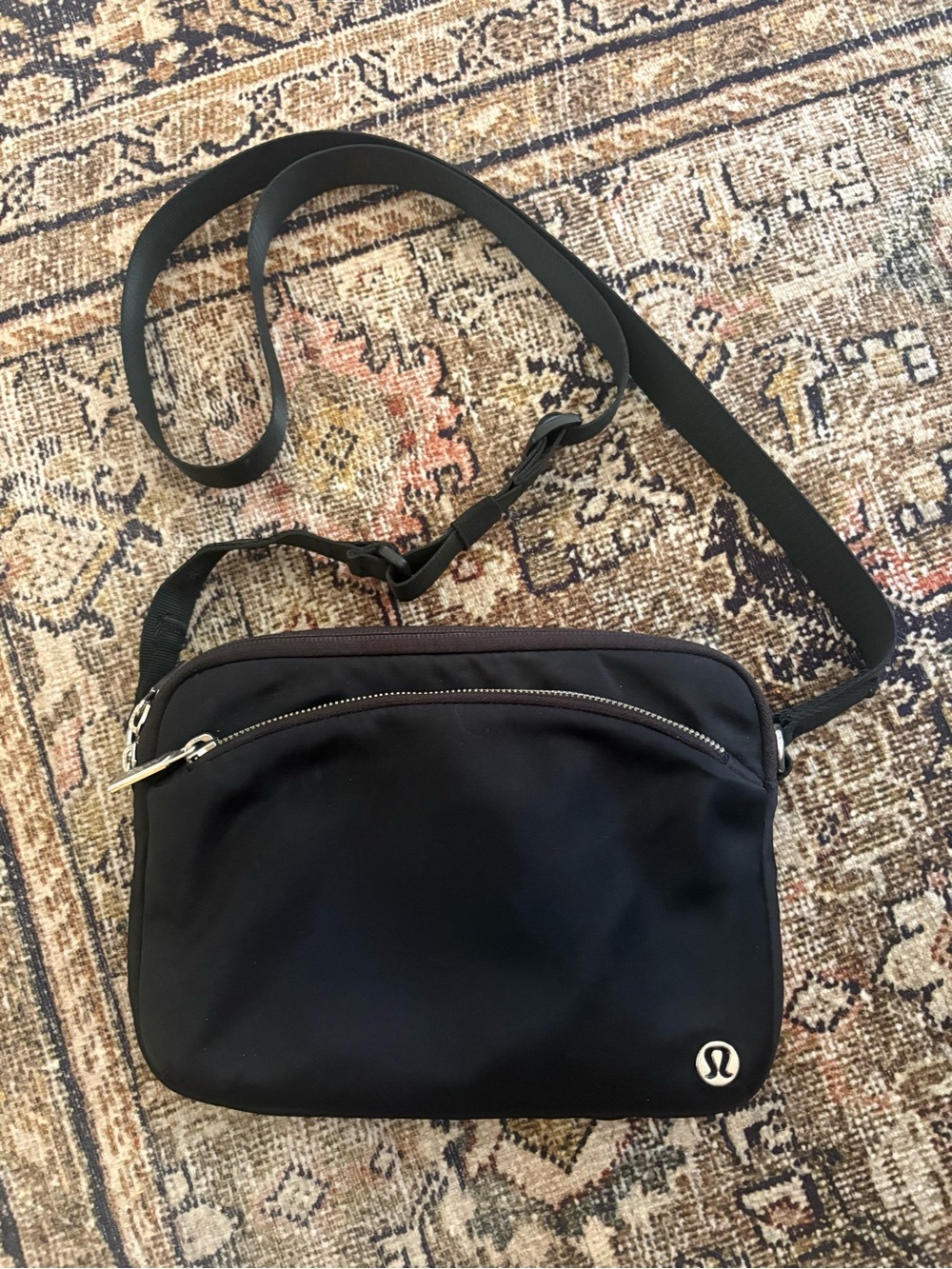 lululemon Black Crossbody Bag with Silver Hardware